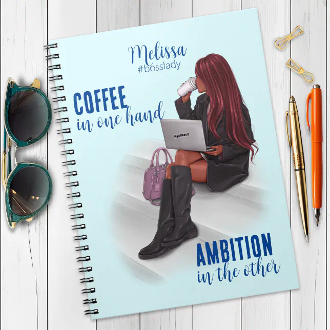 Motivational Girl Boss Blue Spiral Photo Notebook