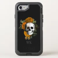 Vintage Gothic Orange Roses Skeleton Monogram OtterBox Defender iPhone SE/8/7 Case