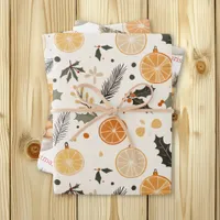 Citrus, Holly and Pine Needles Cozy Christmas Wrapping Paper Sheets