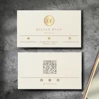 Elegant Ivory Creamy Gold Shiny Circle Monogram Business Card