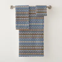 Southwest Style Blue and Brown Geometric Pattern Bath Towel Set