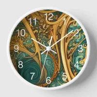 Spirals in Green and Gold Clock