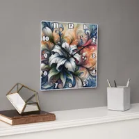 Abstract Floral Design Featuring White Lily Square Wall Clock