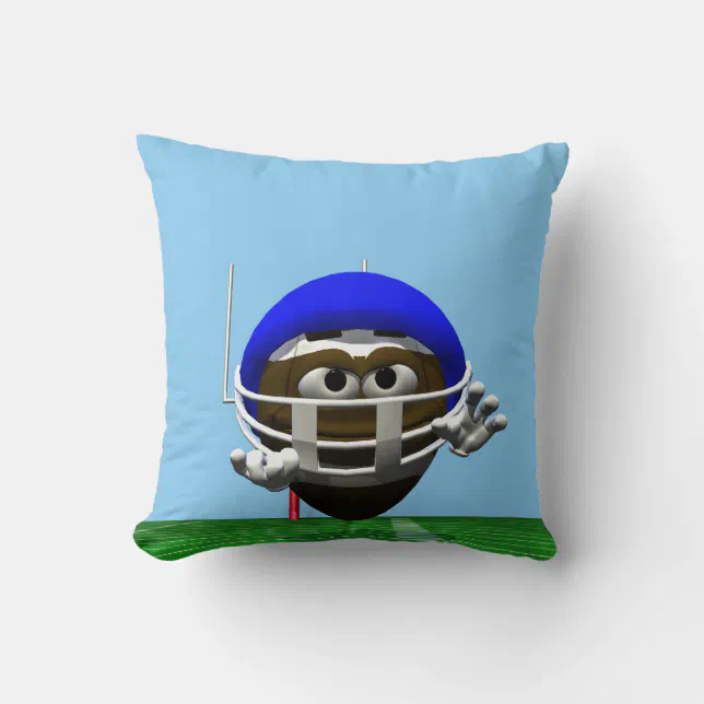 Funny Cartoon Football in a Helmet Throw Pillow