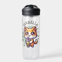 Cute Kawaii Kitten with Bubble Tea Personalized Water Bottle