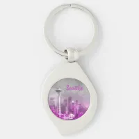 Pink and Grey Bokeh Seattle Skyline Keychain