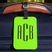 Vivid Chartreuse Green Vertical 3 Letter Monogram Luggage Tag