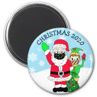 North Pole Santa and Elf in Facemask 2020 Keepsake Magnet