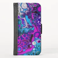 Purple, Blue Modern Abstract Fluid Art Marble Cell iPhone X Wallet Case