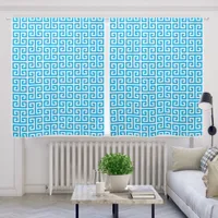 Sky Blue Greek Key Pattern Blackout Curtains