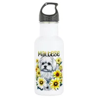 Maltese Watercolor Ai Art for Dog Owners Stainless Steel Water Bottle