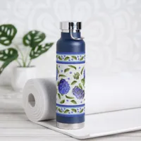 Blue Hydrangea Flowers Botanical Design Water Bottle