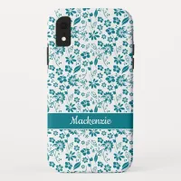 Girly Teal Turquoise Tropical Floral Pattern iPhone XR Case