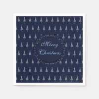 Elegant Blue Christmas Trees and Stars Paper Napkins