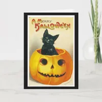 Vintage Halloween Greeting Card with Black Cat