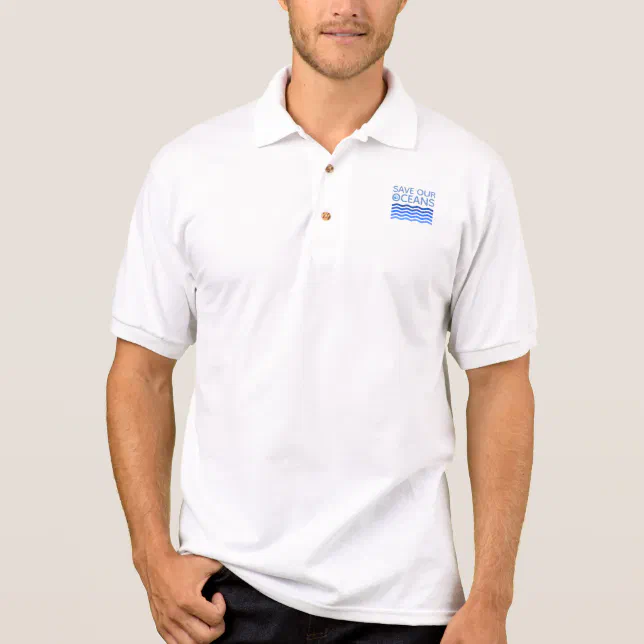 Save Our Oceans Blue Stylized Earth Waves Polo Shirt