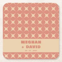 Retro Groovy 70s Pattern Boho Terracotta Wedding Square Paper Coaster