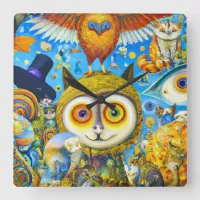 Chaotic and Colorful Fantasy Creatures Dall-E Art Square Wall Clock