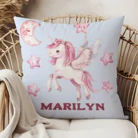 Unicorn and Stars Throw Pillow