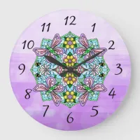 Butterfly Mandala Whimsical Hand Drawn  Large Clock