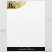 Black Monogram Initial on Gold Foil Luxury Letterhead