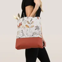 Cozy Autumn Leaves Botanical Print Color Block Tote Bag