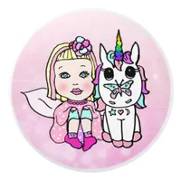 Pink Fairy and Unicorn Ceramic Knob