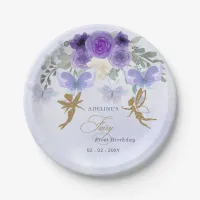 Purple Gold Butterflies Fairy First Birthday Paper Plates