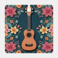 Ukulele Tropical Flowers Musical Instrument Custom Metal Ornament