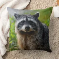 Face to Face with a North American Raccoon Throw Pillow
