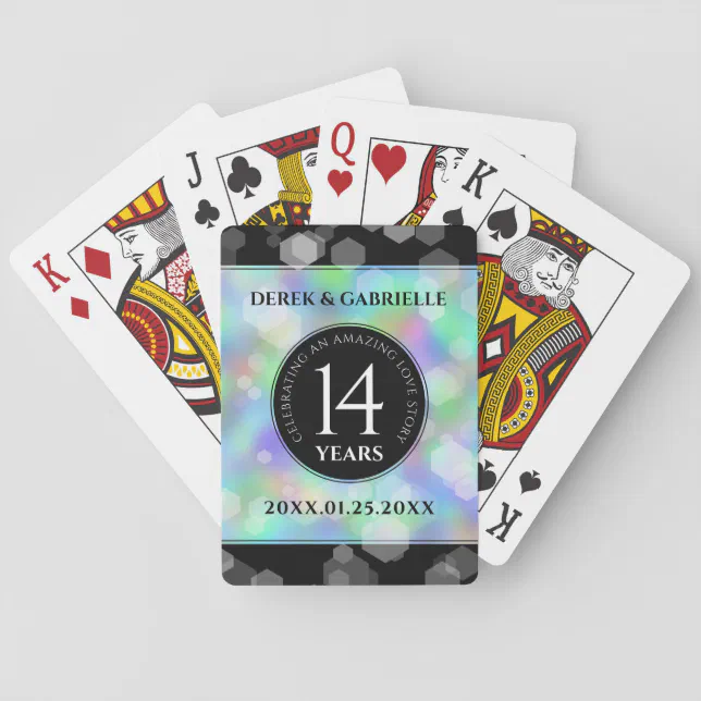 Elegant 14th Opal Wedding Anniversary Celebration Poker Cards