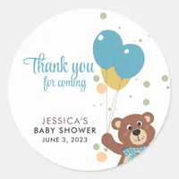 Thank You for Coming Bear Cub Baby Boy Blue Shower Classic Round Sticker