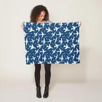 Blue and White Airplane Pattern Fleece Blanket