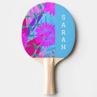 pink sunflowers tropical leaves modern floral art ping pong paddle