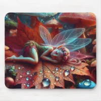 Little Whimsical Fairy Sleeping on a Leaf Mouse Pad