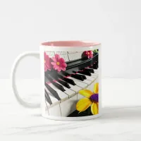 Just Play | Piano and Colorful Flowers Two-Tone Coffee Mug