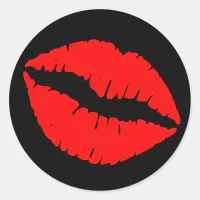 Black and Red Lipstick Print Classic Round Sticker