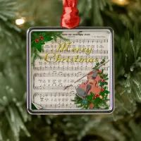 Vintage Christmas Sheet Music with Festive Violin Metal Ornament