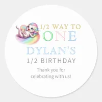 Little Dragon Halfway to One Blue 6 Month Birthday Classic Round Sticker