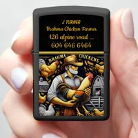 Farmer Caring for Brahma Chickens at Dusk Zippo Lighter