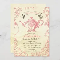 Pink Ivory Roses vintage Bridal Tea Party Invitation