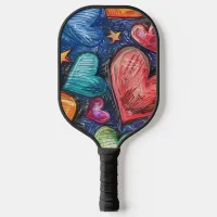 Hand Drawn Hearts & Stars Pickleball Paddle