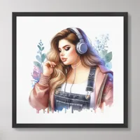 Modern Woman Listening to music Framed Art