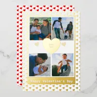 Four Photo Family Gold Red Hearts Poem Valentines Foil Holiday Card