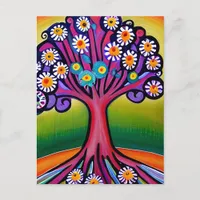 Colorful Folk Art Style Whimsical Tree   Postcard