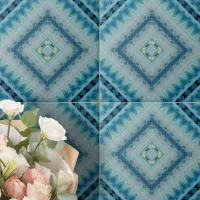 Soft Blue and Indigo Kaleidoscope Geometric Shapes Ceramic Tile