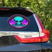 Extra Terrestrial Alien Flying a UFO Sticker