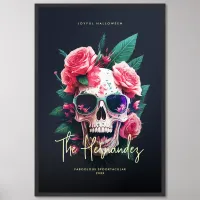 Floral Skull Family Name Monogram Halloween Framed Art