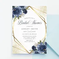 Navy Blue Floral Gold Geometric Bridal Shower Invitation