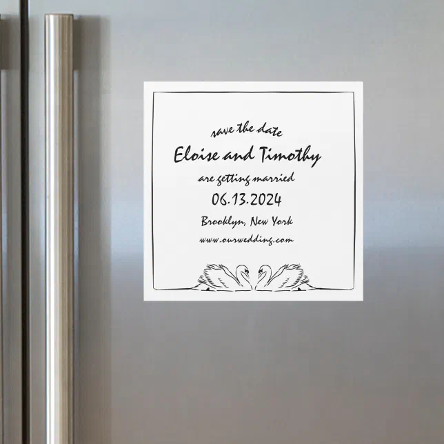 Simple Timeless Elegant Swan Save the Date Magnet